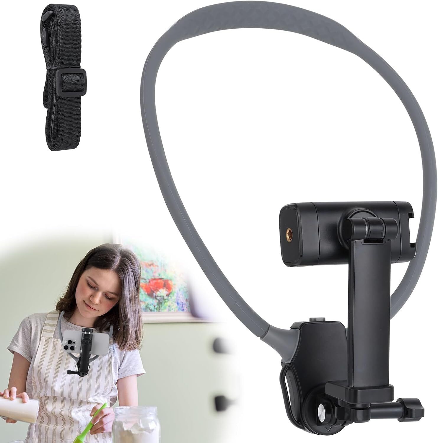 Deoxys Neck Tripod Phone Holder for iPhone, POV/Vlog Cell Phone Mount Holder Strap-image-16