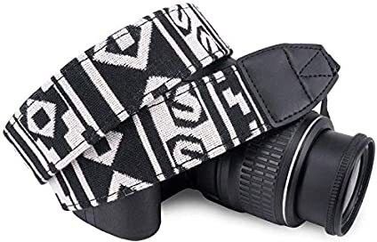 KRAPTICK Wolven Pattern Canvas Camera Neck Shoulder Strap Belt Compatible with All DSLR/SLR (Black White, Blocks Pattern) Strap-picture-47