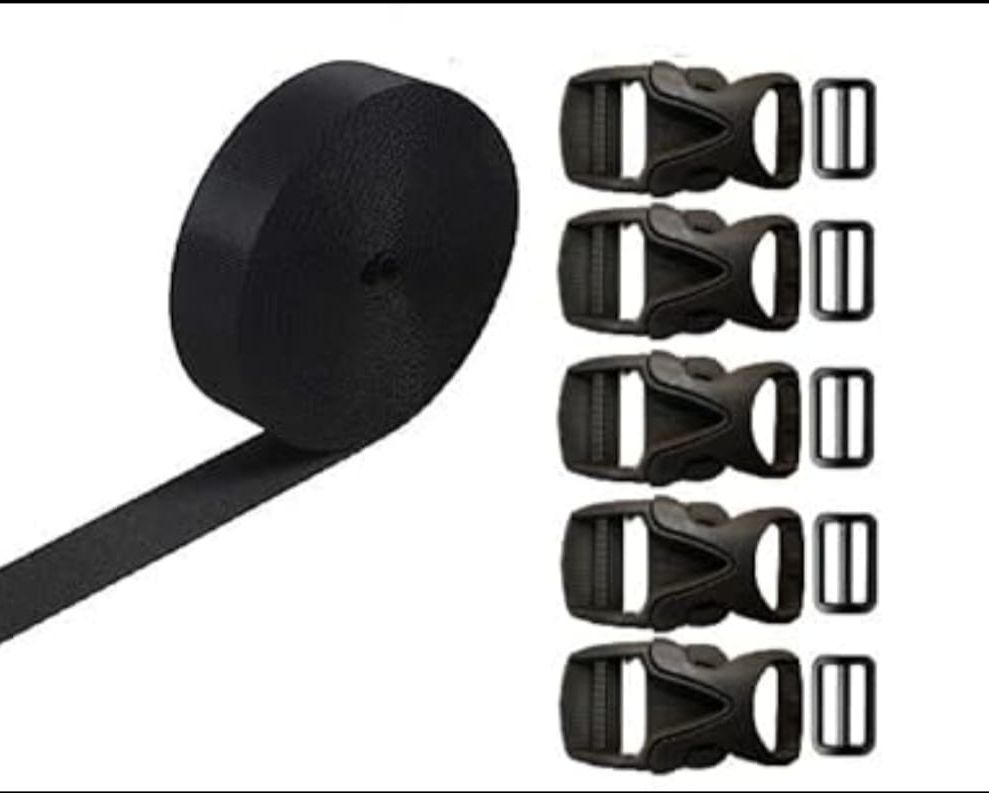IBB Black Webbing 1 Inch Nylon Strap 10 Meters Roll With 5 Side Buckle & Adjuster Strap-image-39