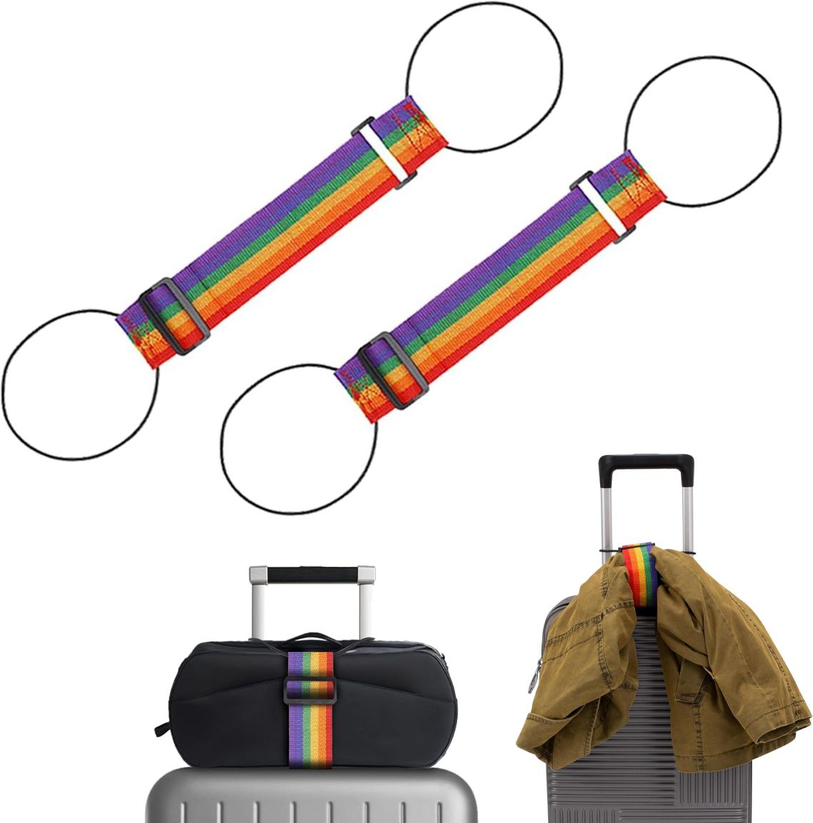 SERPLEX 2Pcs Adjustable Rainbow Luggage Straps Nylon Travel Belt for Suitcase Strap-image-8