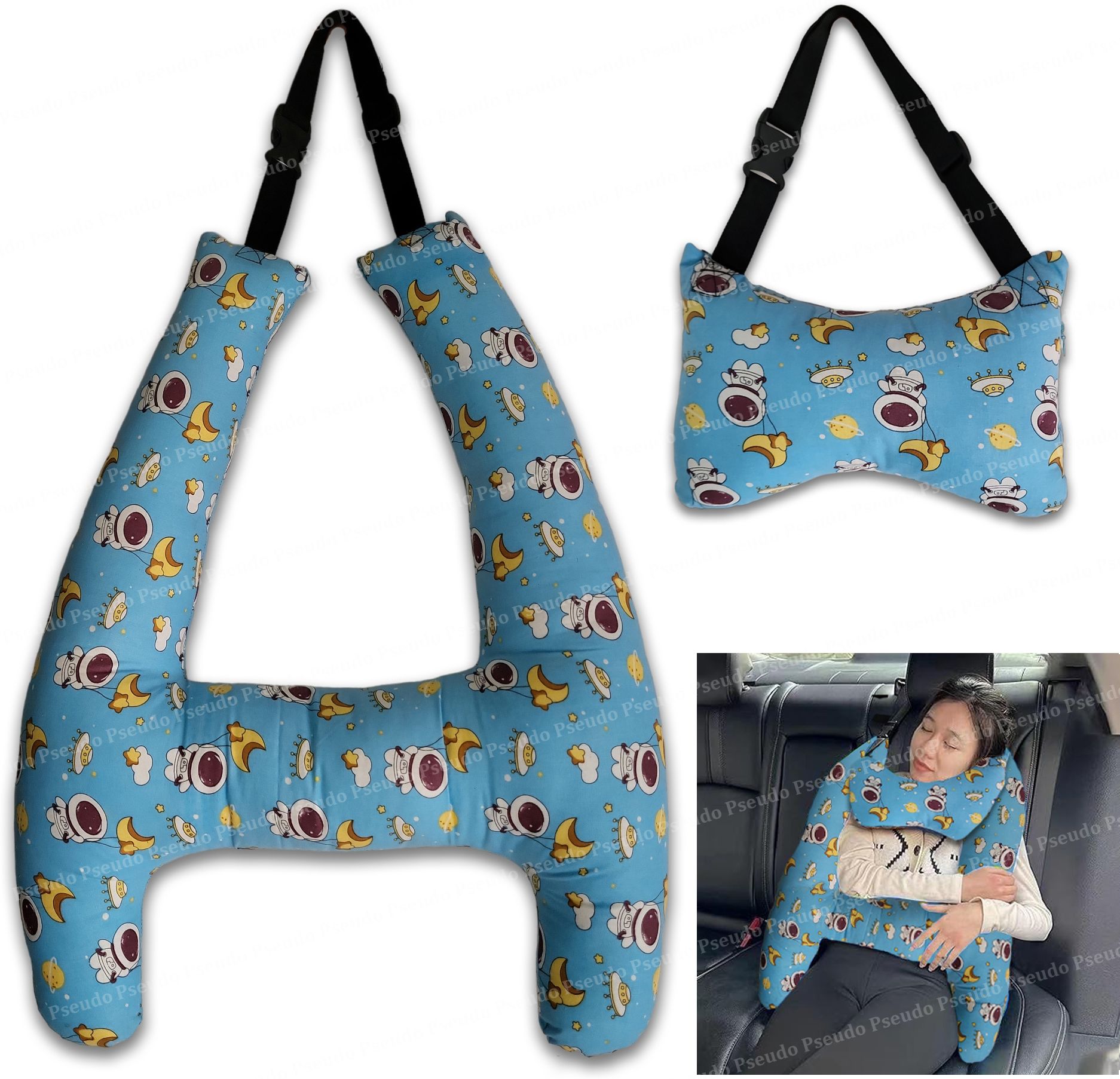 pseudo H-Shape Car Headrest Pillow for Kids, Toddler Travel Pillow for Long Travel Stroller Pram Pad-picture-24