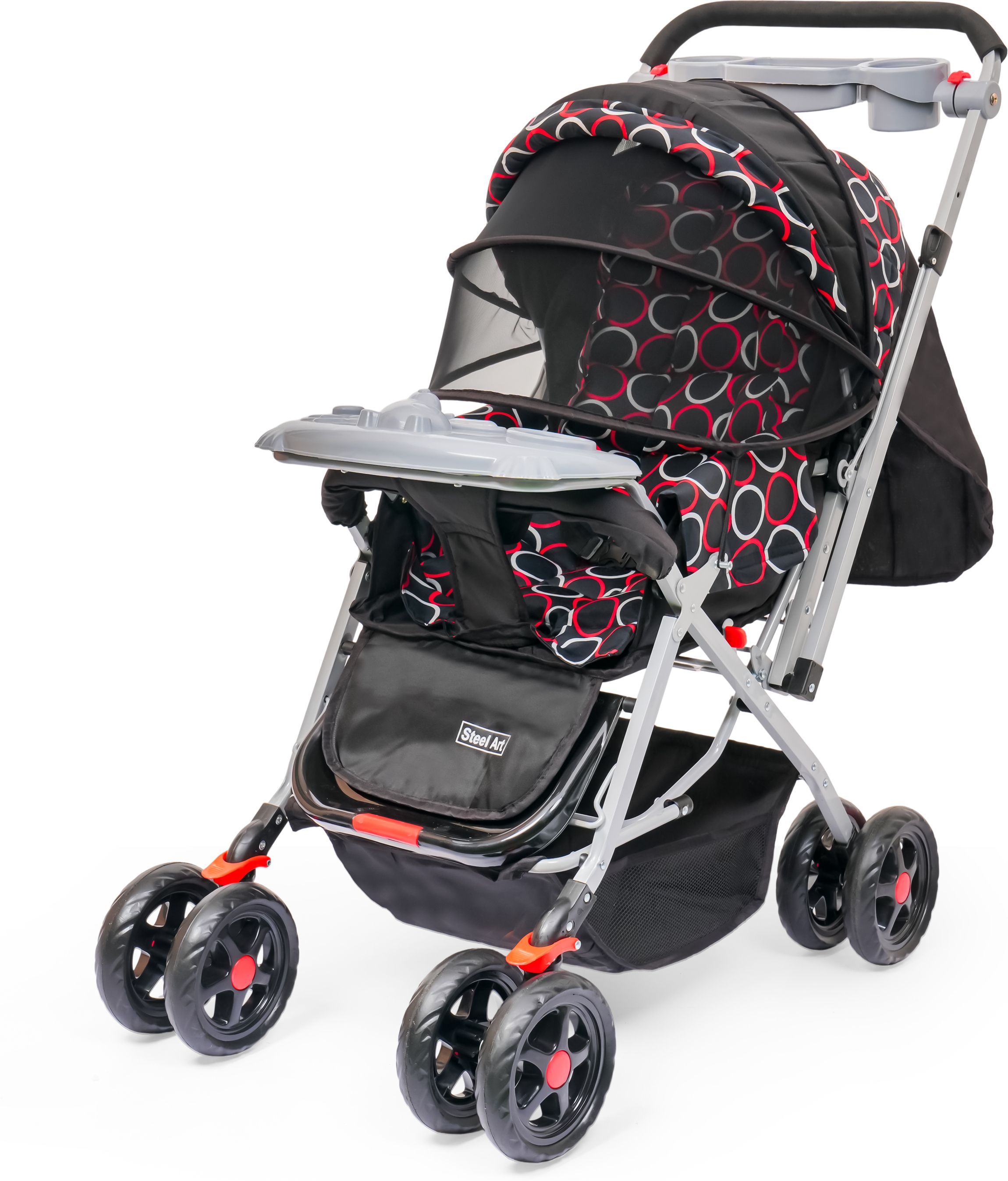 v house magic Baby Stroller with Music & Cup Holder, and Full Extension Mosquito Net Canopy Pram-picture-14