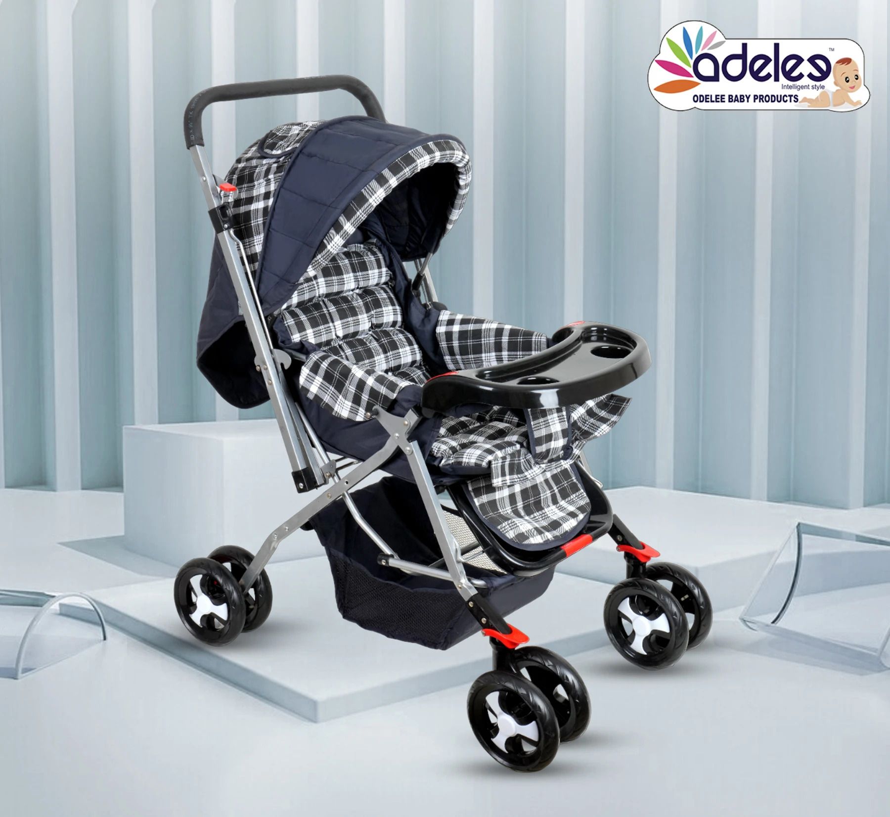 odelee Adjustable Backrest, 360° Swivel Wheel , Reversible Handlebar & Feeding Tray Stroller-picture-14