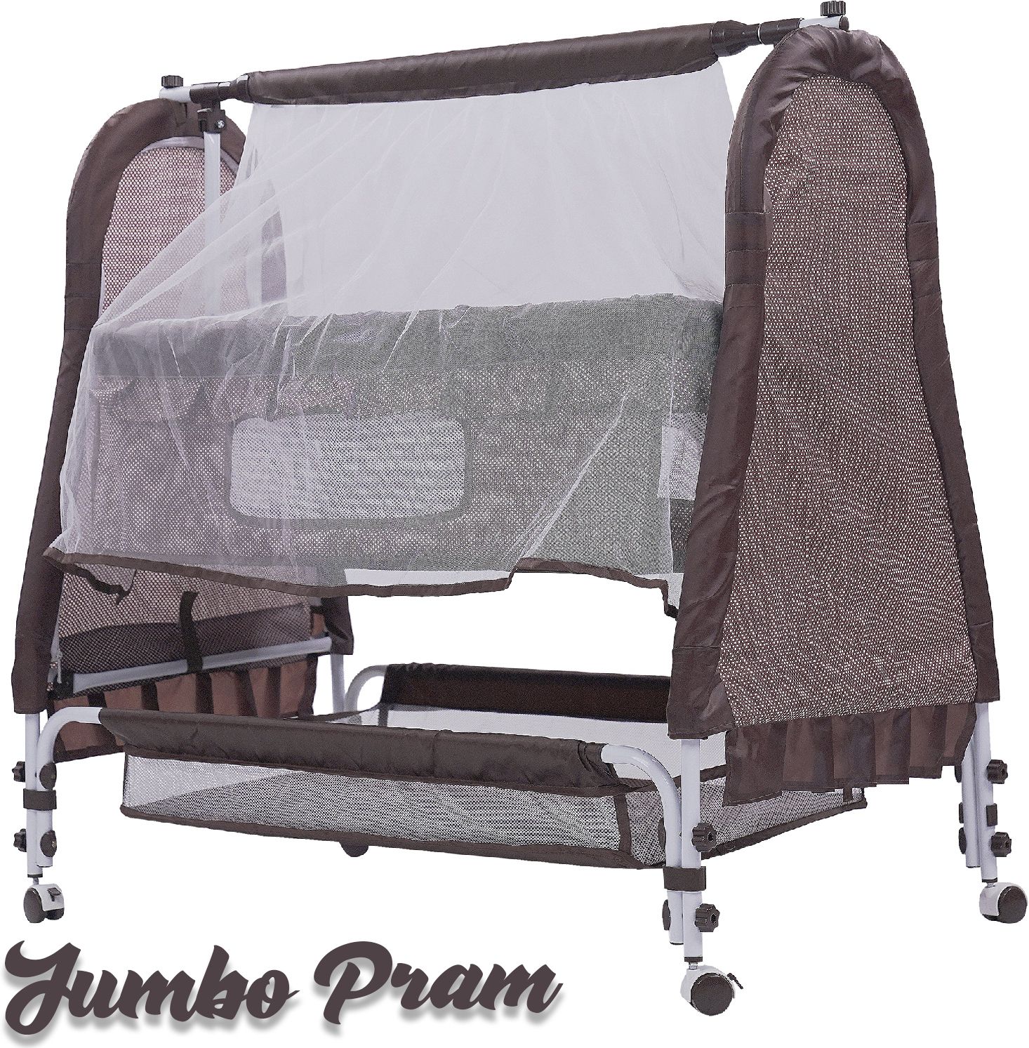 JUMBO Best Premium Quality PRAM|Baby Jhula with Mosquito Net|Swing Lock Function Pram