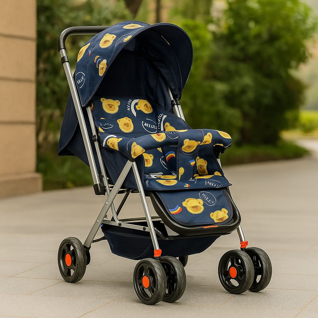 Baby Stroller Pram with Reversible Handle, Bear Print Cushion & Safety Features Twin Strollers & Prams-image-15