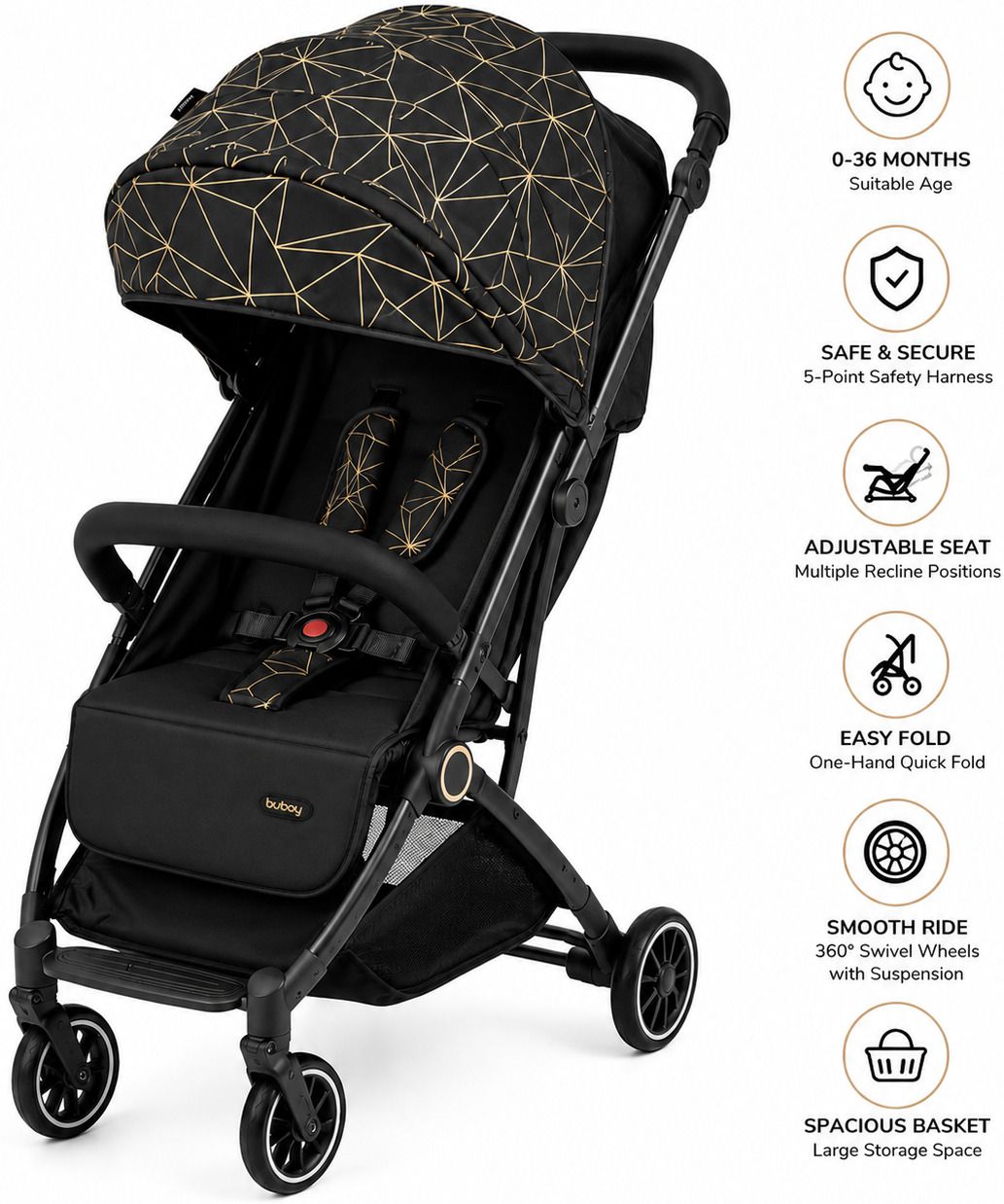 dreamz gallery Premium Lightweight Baby Stroller/Pram | Multi-Recline | Swivel Wheels Foldable Pram-picture-13