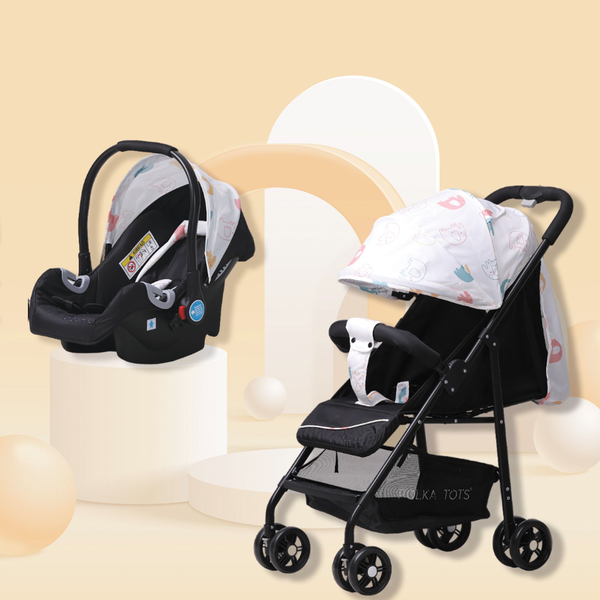 polka tots Elephant Printed Stroller and Car Seat Combo for Unisex Kids Travel system-picture-15