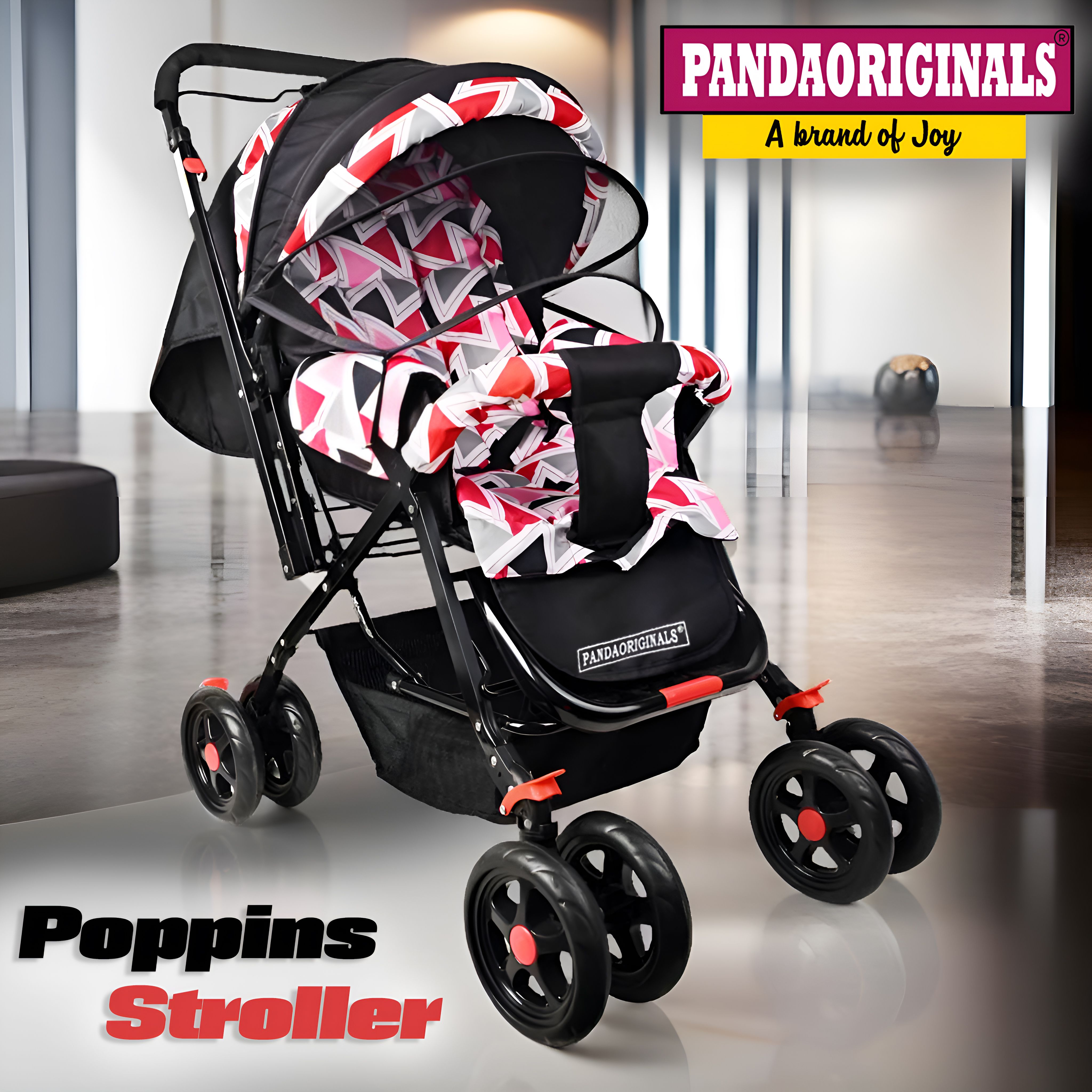 pandaoriginals JUMBO Baby Stroller Pram for 0-3 Years 5 Point Safety Harness,360° Swivel Wheel Stroller-picture-20