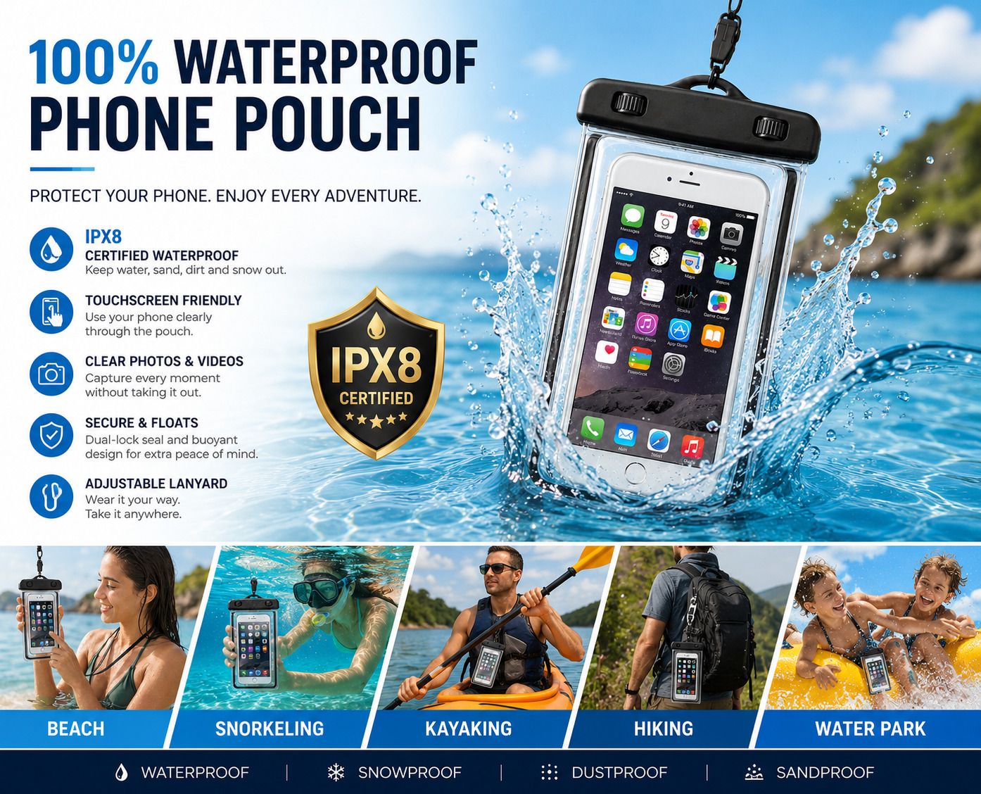 AquaShield Waterproof Mobile Pouch for All Smartphones Racquet Carry Case/Cover Free Size-image-6
