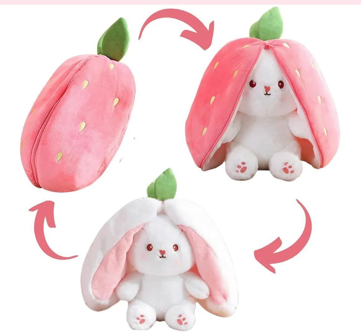 Adorable Rabbit under a Strawberry - Trending Bunny Soft Toy - 34 cm
