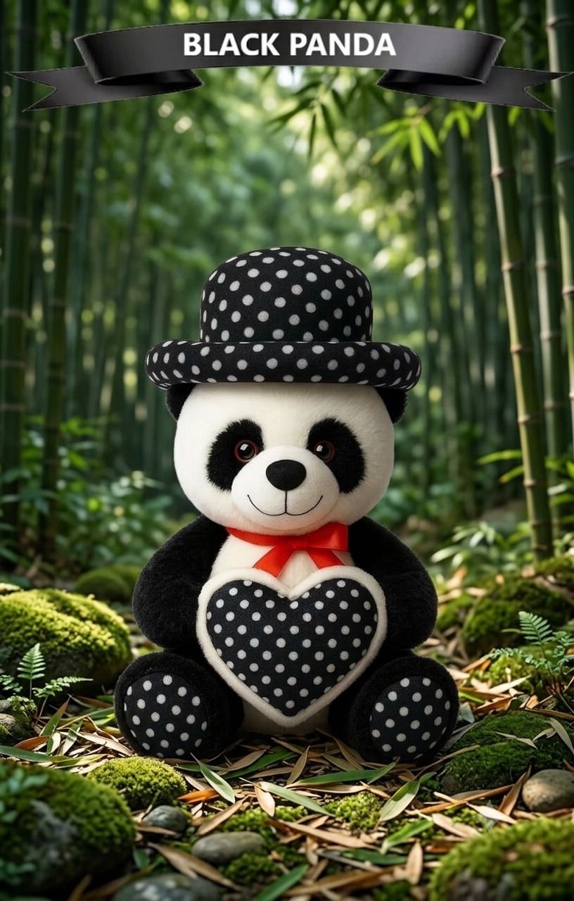 Black and white panda soft toy (Plush stuffed with matching polka-dot hat) - 30 cm-image-2