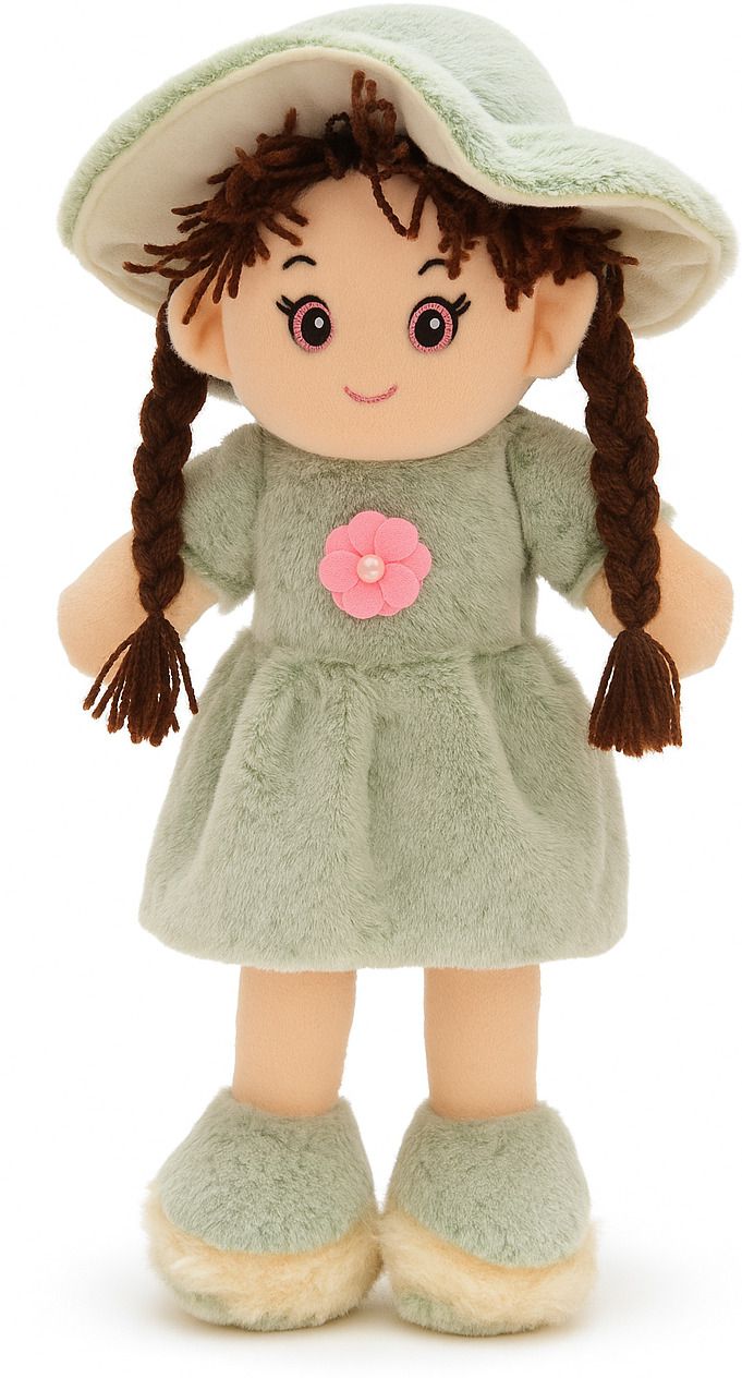 Soft Plush Doll with 2 Shade GREEN Dress & Hat | Cute Doll Kids and Girls - 45 cm