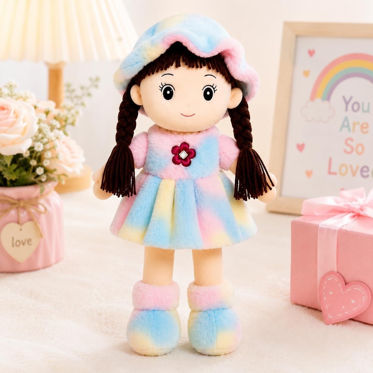 hemu Premium Rainbow Pastel Soft Plush Girl Doll with Cute Braided Hair - 10 cm-picture-30