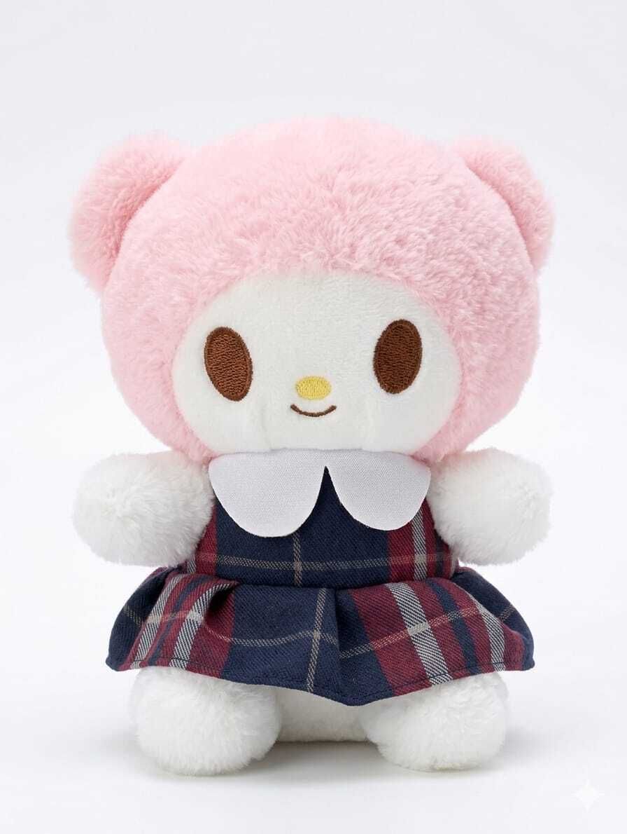 Cute Pink Bunny Plush Doll in Plaid Dress | Soft Stuffed Toy for Kids - 15 cm-image-10