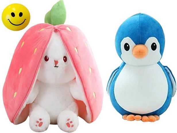 hellobear Combo of Reversible Strawberry Bunny with Penguine Soft Toy For Kids AB117 - 30 cm-picture-29
