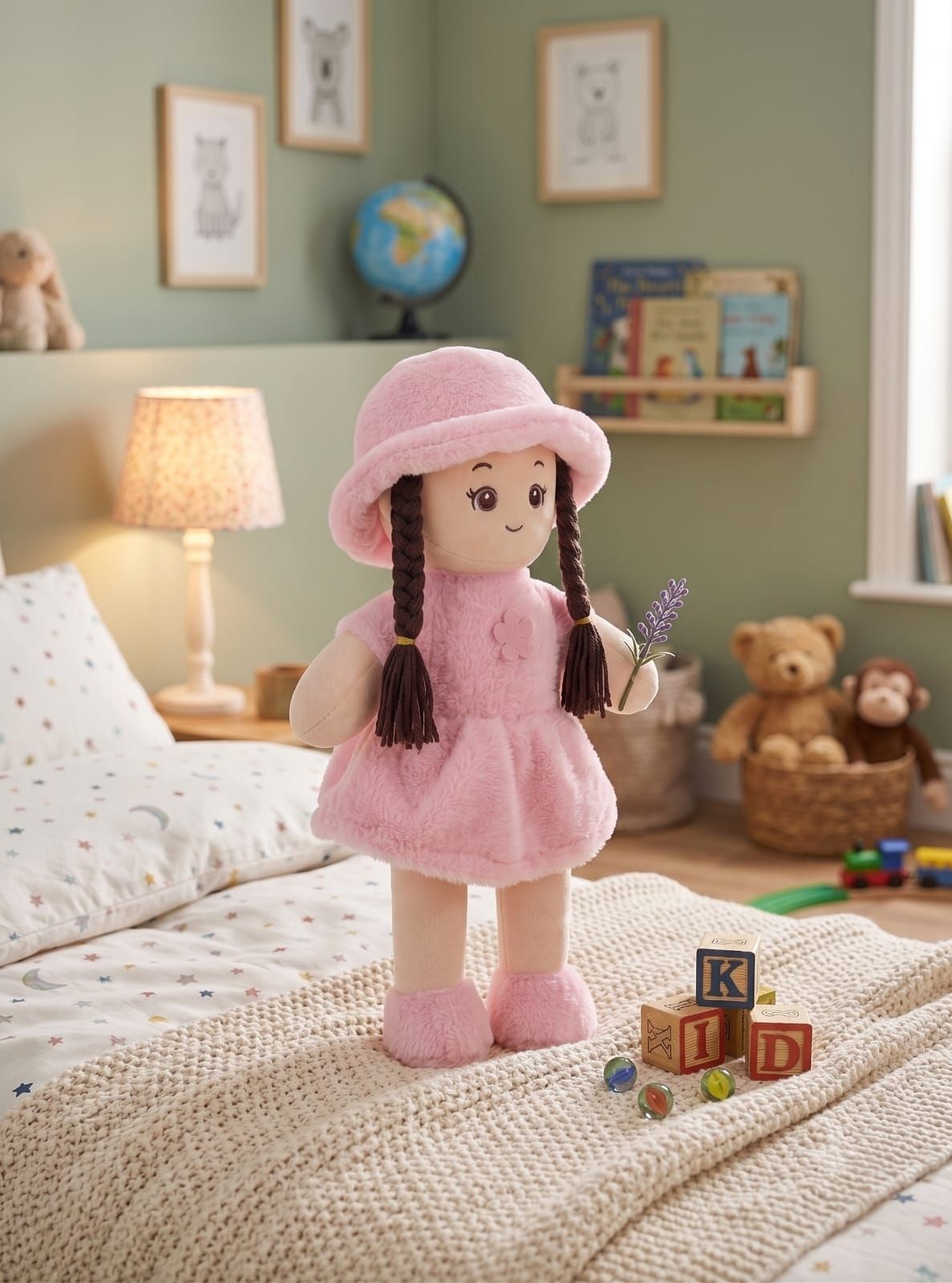 Cute Plush Rag Doll with Cap - 1 mm-image-37