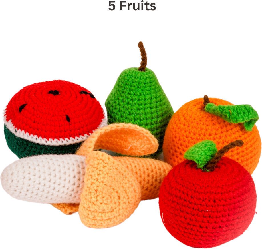 Crochet Fruits & Vegetable Toys | Play Food for Kids (10 Pcs)- 6 cm