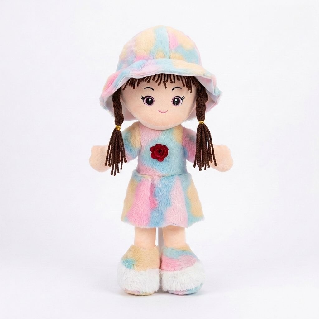 50 cm Soft Plush Doll for Kids | Rainbow Plush Stuffed Doll with Hat & Dress - 50 cm-image-24