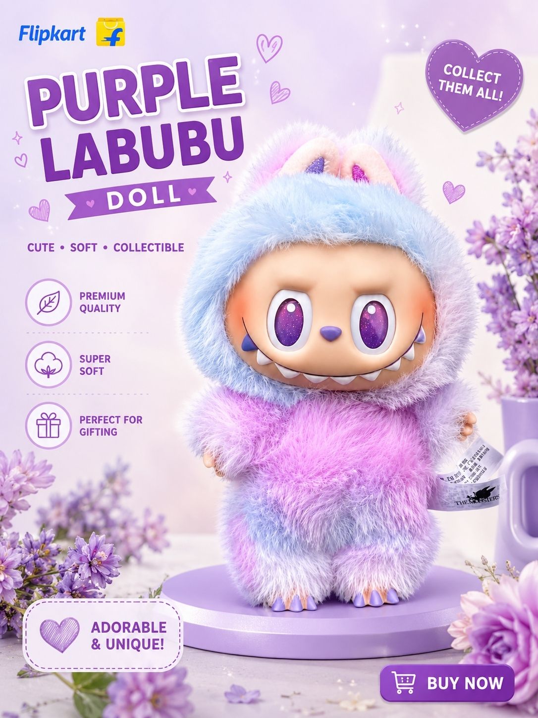 Purple Labubu Monster Plush Doll Soft Toy for Kids Girls Boys - 17 cm-image-30
