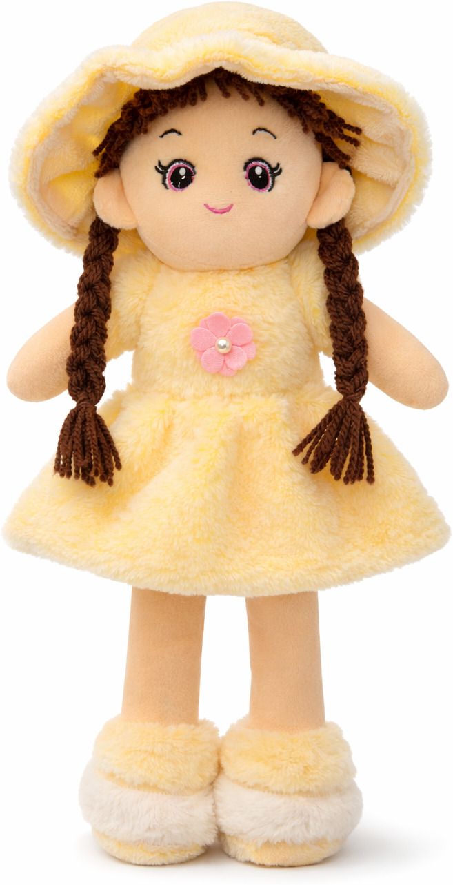 Soft Plush Doll with 2 Shade Yellow Dress & Hat | Cute Doll Kids and Girls - 45 cm