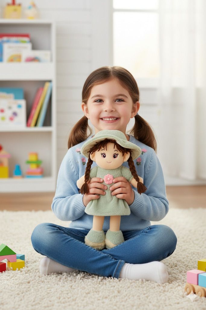 Soft Plush Doll with 2 Shade GREEN Dress & Hat | Cute Doll Kids and Girls - 40 cm-image-37