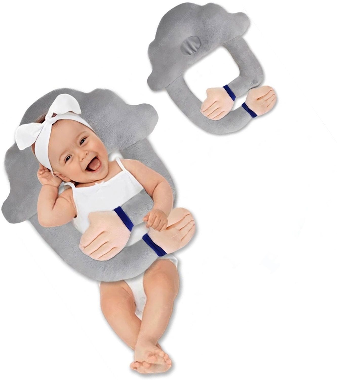 Pack of 1 Baby Hugging Grey Pillow for Head Shaping and Neck Support - 25 cm-image-7