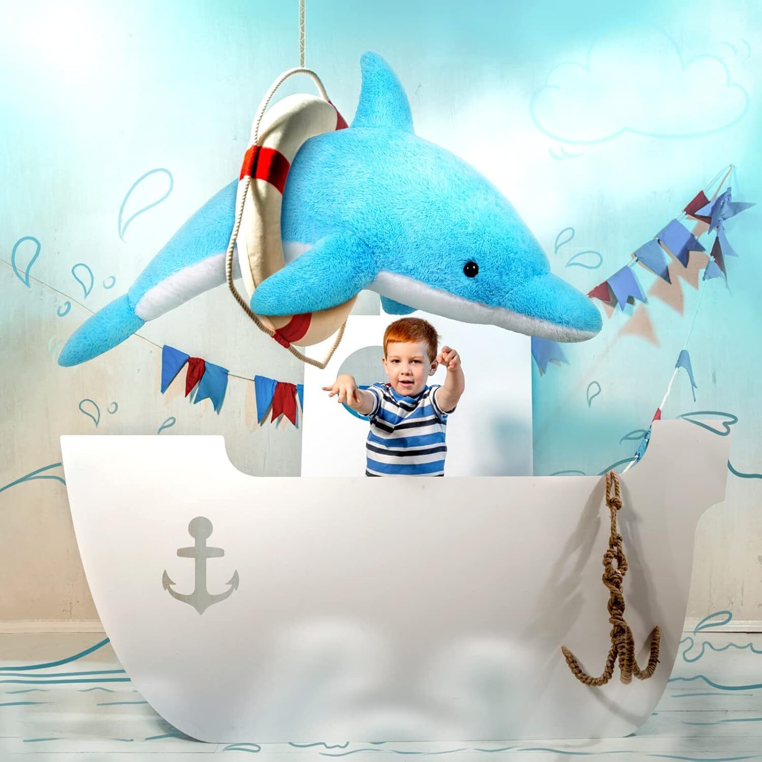 Giant Dolphin Stuffed Animals, Large Stuffed Plush Toy Gifts for Kids, Blue - 100 cm-image-11