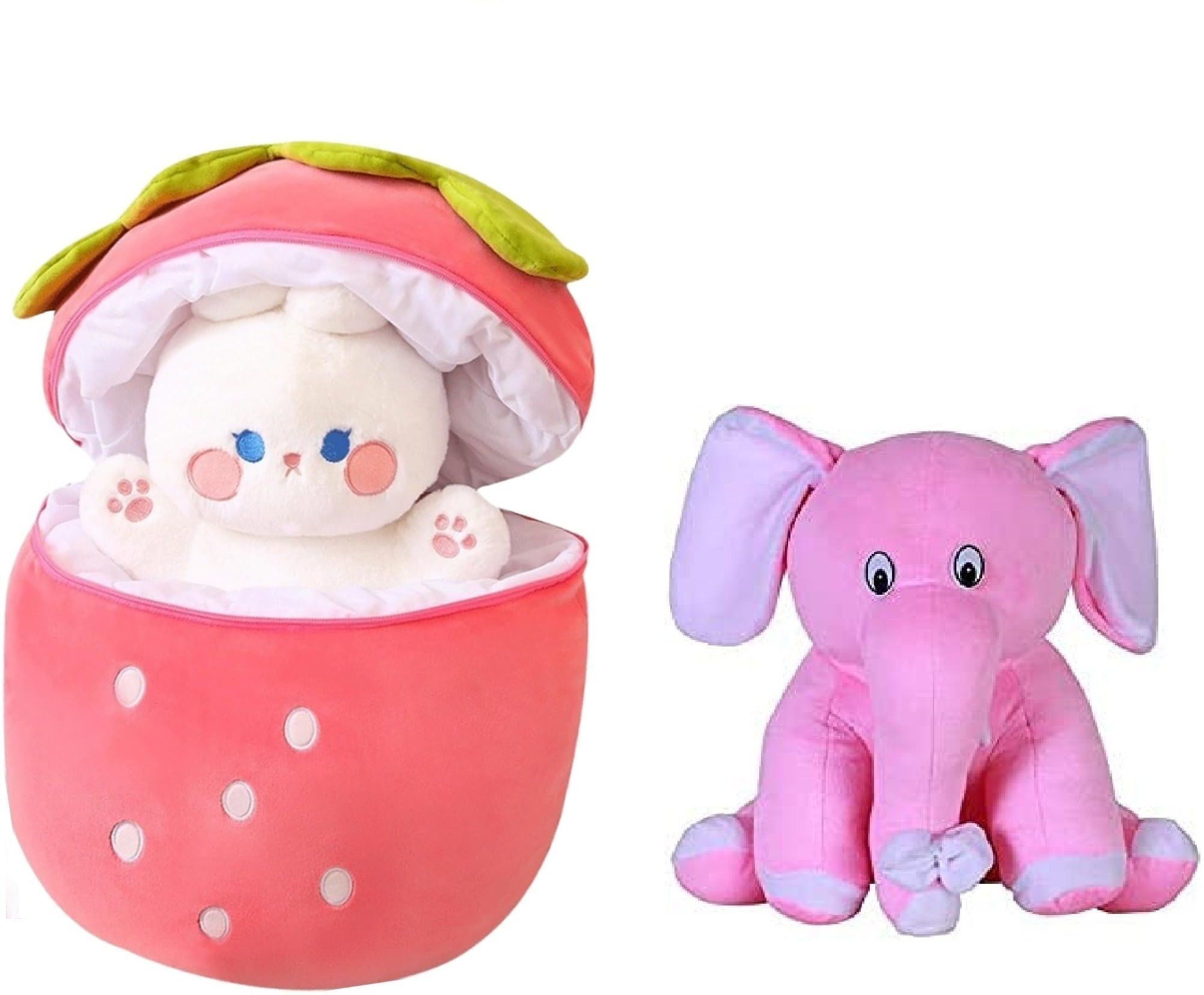hellobear Fruit Strawberry Bunny Rabbit With Pink Sitting Baby Elephant Soft Toy_A AB1234 - 30 cm-picture-25