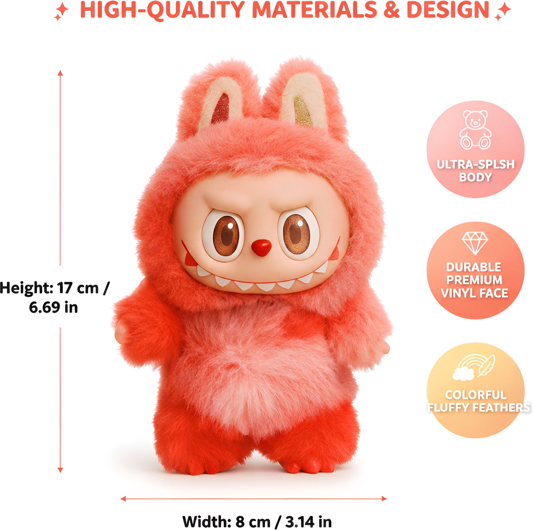 Trending Labubu Doll Red/Pink | Big Into Energy Edition | Cute Collectible Gift - 17 cm