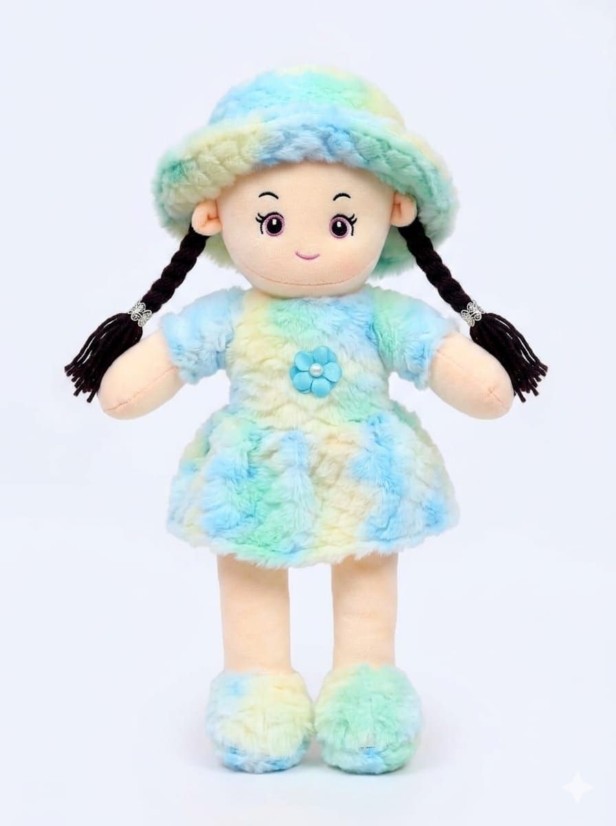 Cute Plush Rag Doll with Cap & Braided Hair - 1 mm-image-38