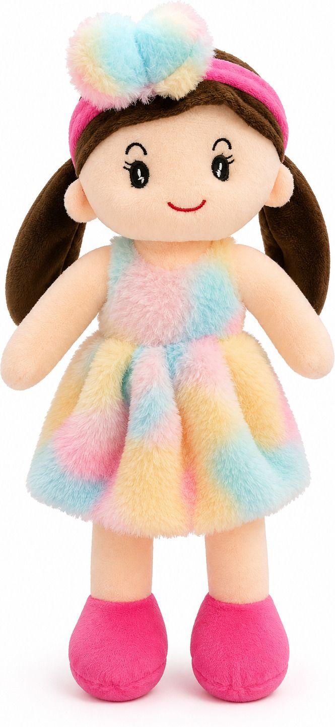 Soft Stuffed Girl Doll with Rainbow Dress & Bow Headband - 40 cm-image-18