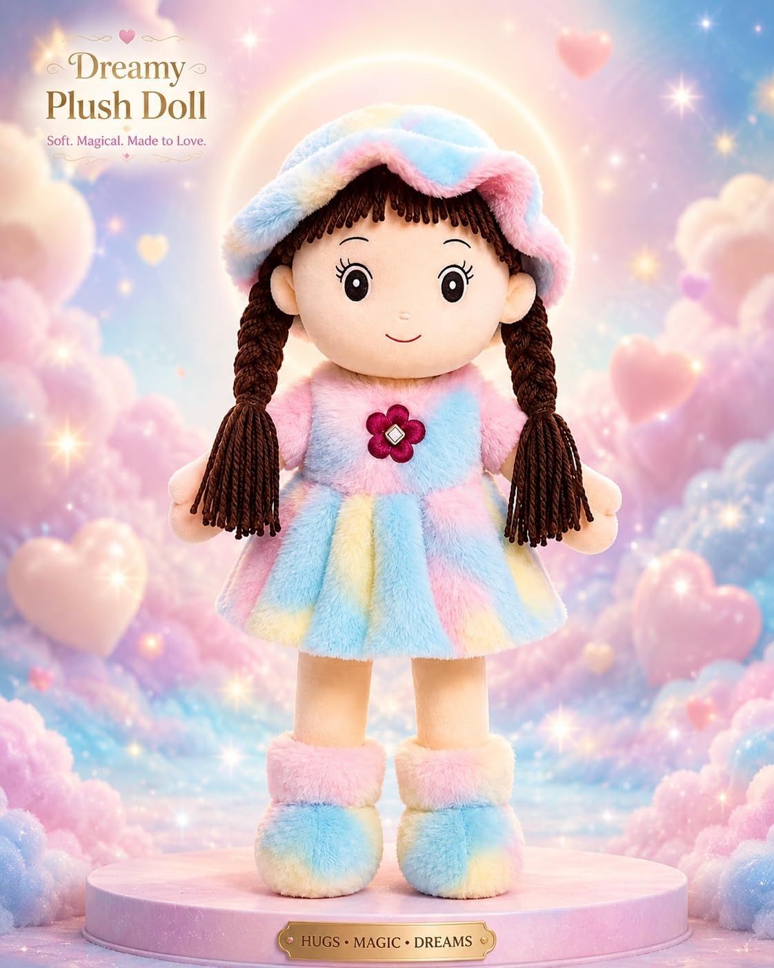 Super Soft Stuffed Plush Doll with Fluffy Dress - 10 cm-image-47
