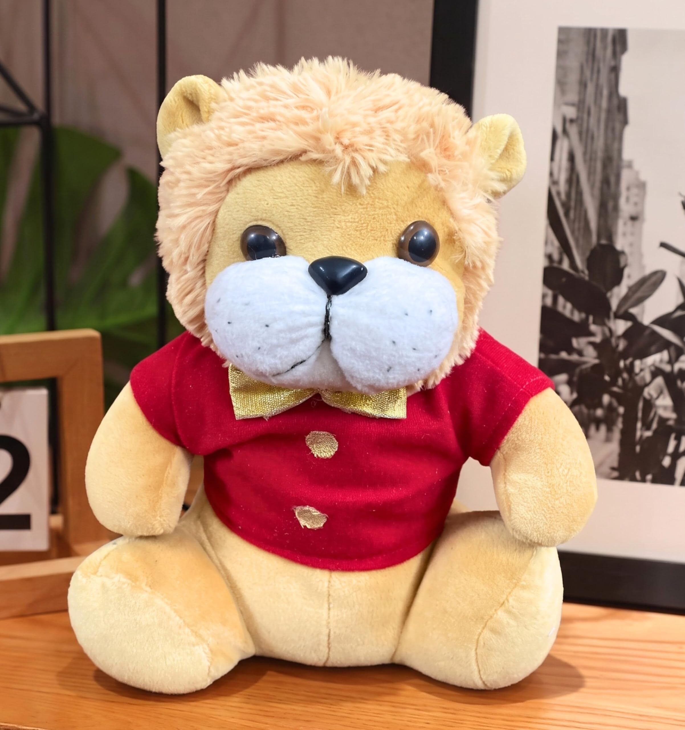 Cute Sitting Lion Wearing Shirt Soft Stuffed Plush Animal Toy for Kids - 25 cm-image-4