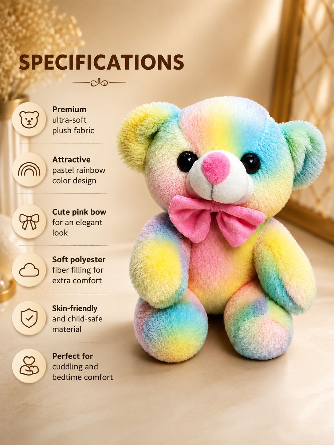 Rainbow Teddy Bear Soft Toy with Bow | Ultra Soft Stuffed Toy for Girls & Boys - 250 mm-image-37