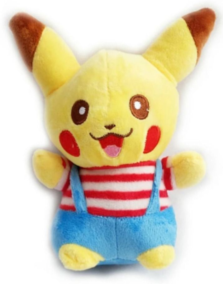 Cute Cartoon Plush Soft Toy for Kids with Striped Dress & Blue Dungaree - 0 mm-image-1