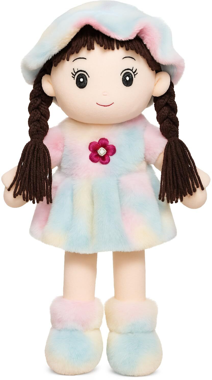 Soft Plush Doll, Rainbow Tie-Dye Dress with Flower Brooch, Kids Toy - 46 cm-image-3