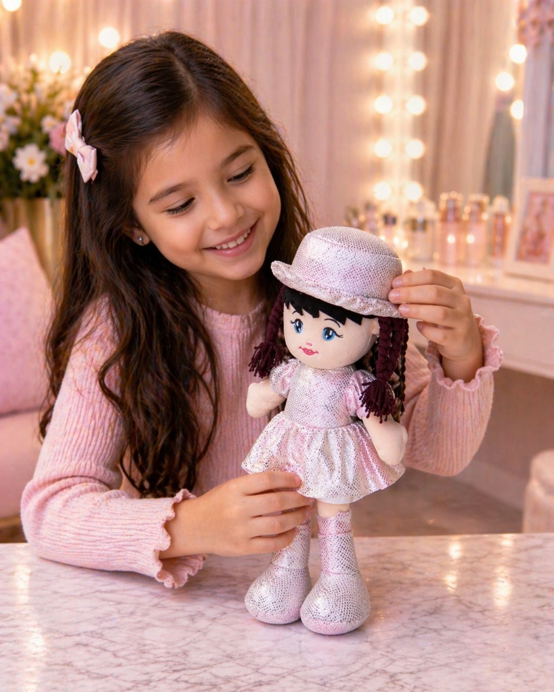 Baby Girl Soft Toy Doll – Fancy Sliver Dress Plush Toy for Kids & Gifting (35cm) - 30 cm-image-37