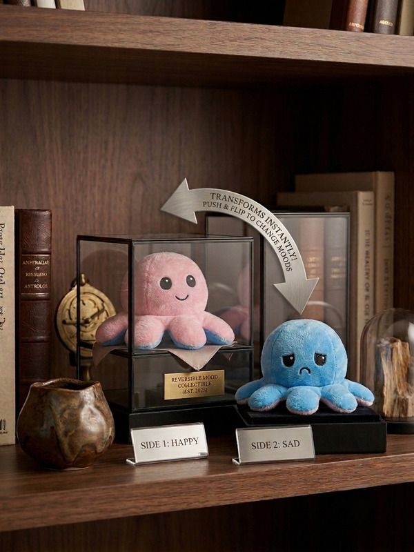 Reversible Flip Mood Octopus Plush Soft Stuffed Toy - 12 cm-image-4