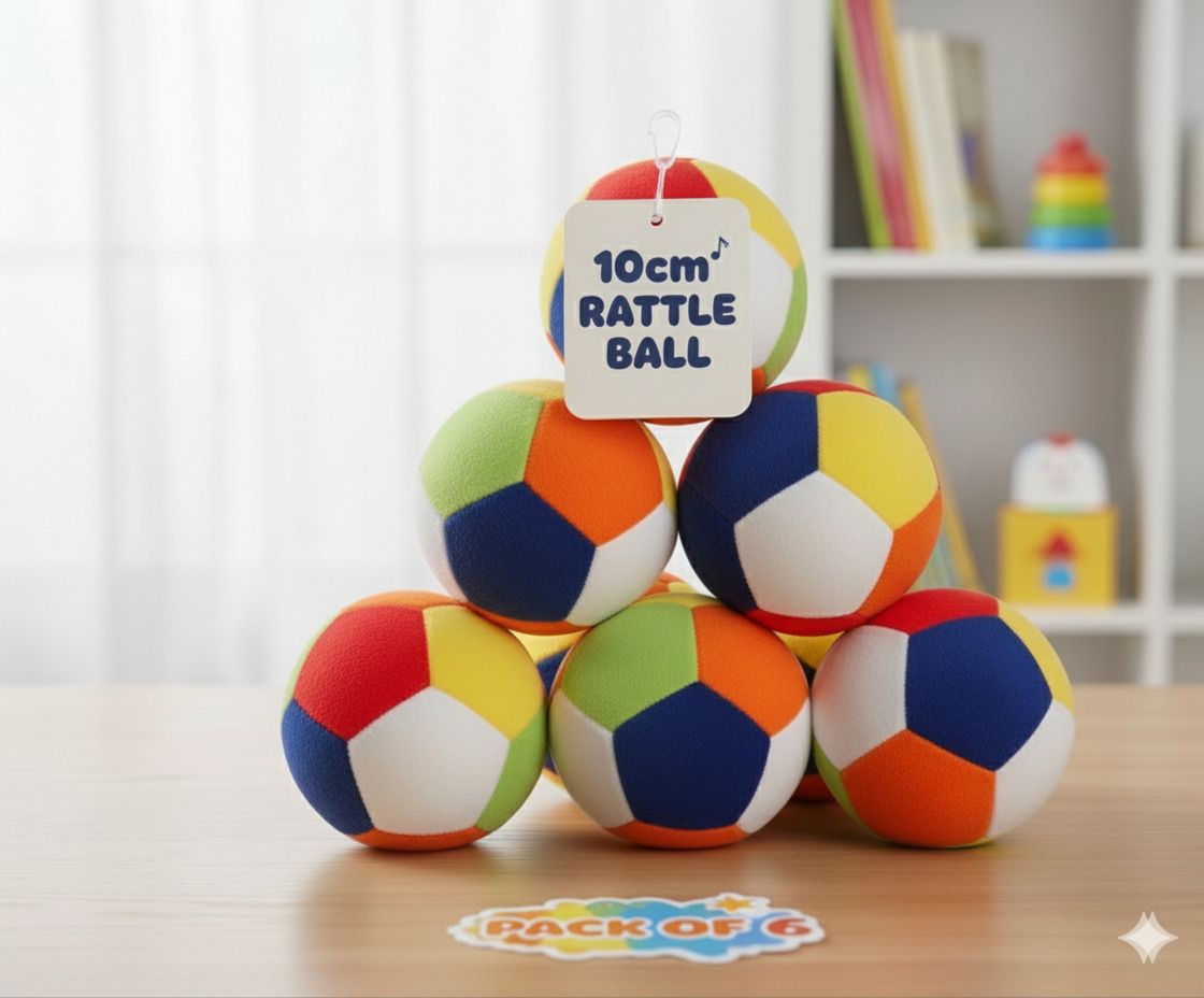 fun kids Soft Rattle Ball for Kids (10cm) | Premium Plush Sound Toy Baby Playtime- PACK 6 - 7 cm-picture-29