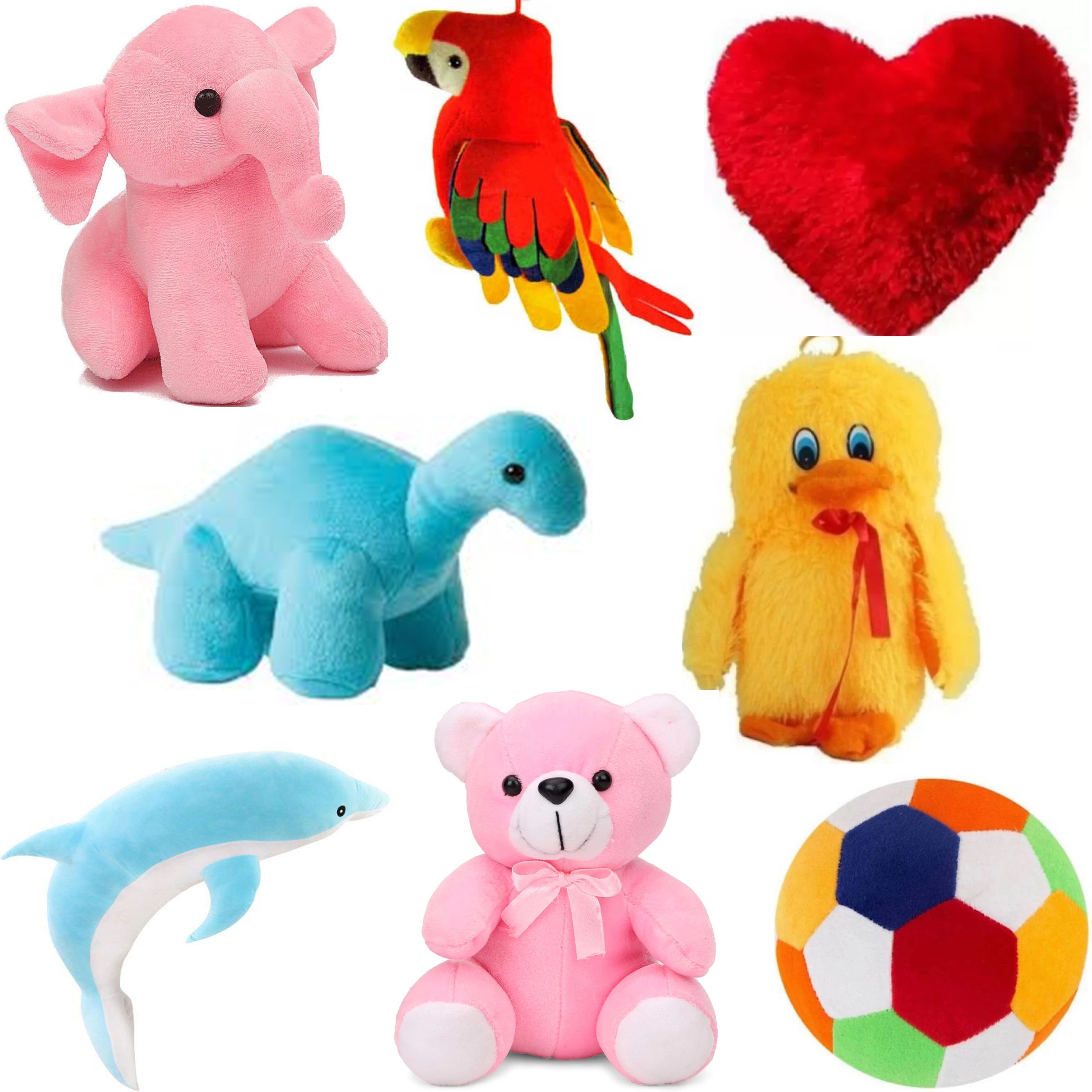 Classic Super Soft Complete Family Pack Combo of 8 Teddy Bear Toy in Low Budget for kids / Gift , Parrot , Elephant , Penguin , Panda , Duck , Unicorn , Pikachu , Rabbit .- 25 cm