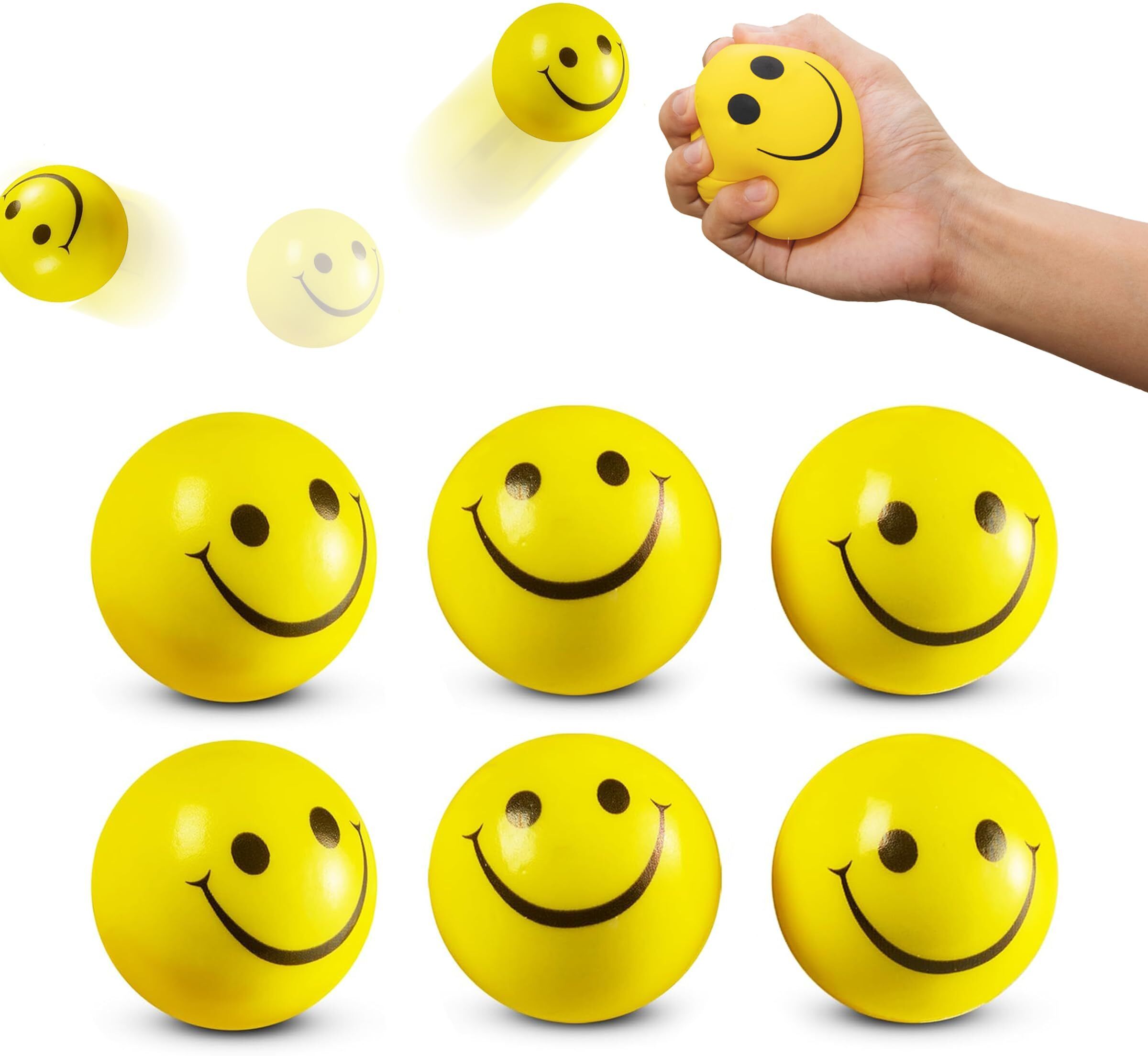 Soft Smiley Balls, Stress Relief, Sponge Balls (Pack of 6) - 7 cm-image-23