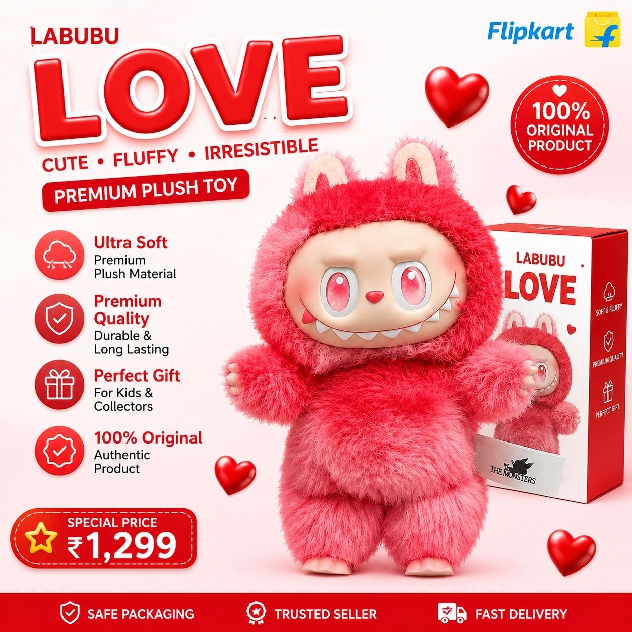 bugga enterprises Labubu Love Red Plush Doll 17cm | Soft Collectible Toy - 17 cm-picture-20
