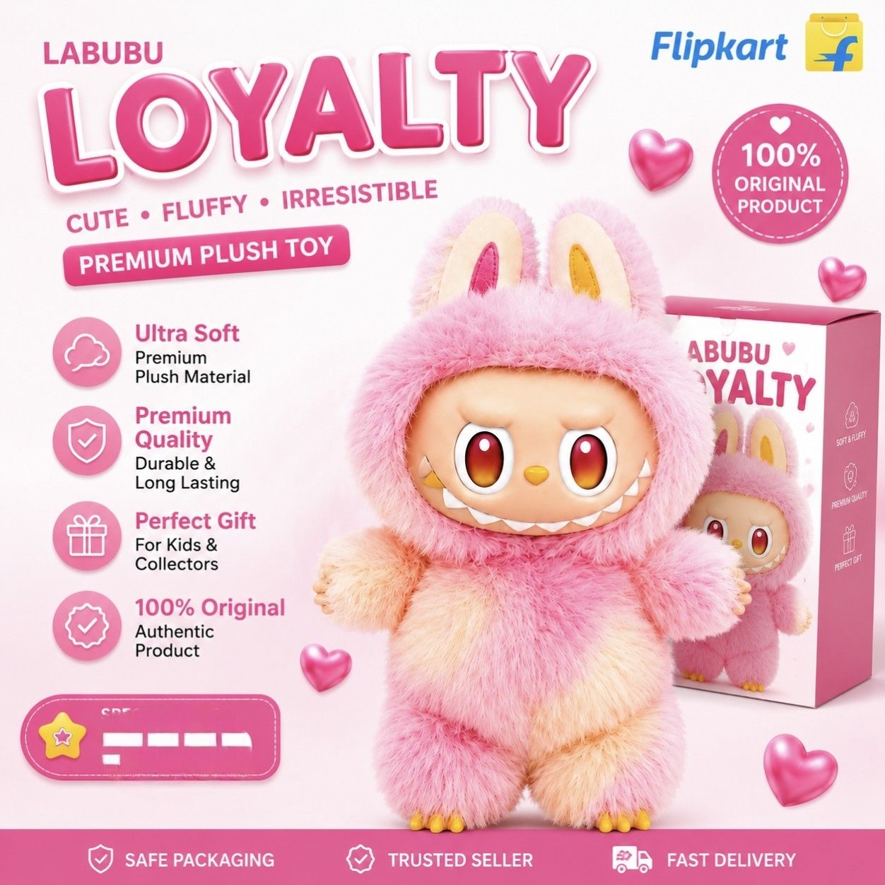 Pink Labubu Plush Keychain | Cute Fluffy Monster Doll Bag Charm - 17 cm-image-40