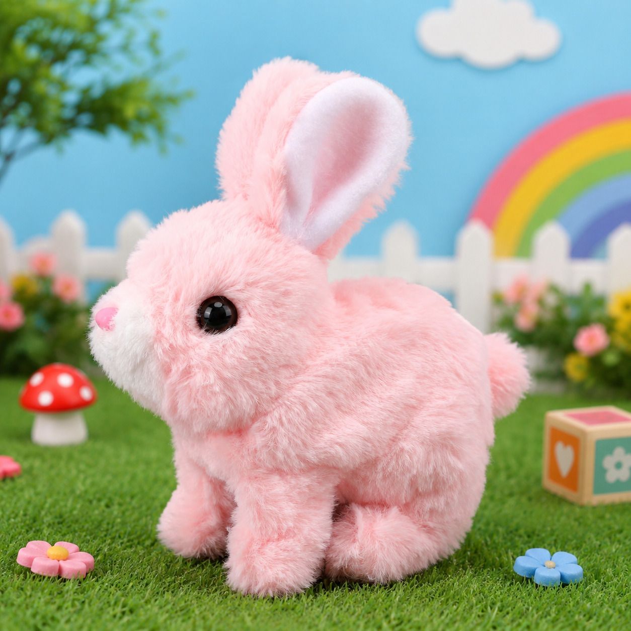 Cute Pink Interactive Walking Rabbit Toy for Kids with Soft Plush Fur - 18 cm-image-6
