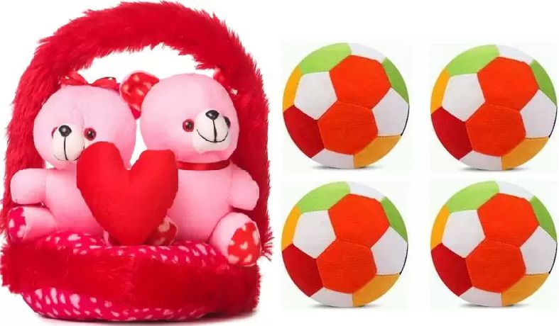 nihan enterprises Stuffed soft Couple-Basket Teddy & small balls(4) combo for someone special/kids- 30 cm-picture-15