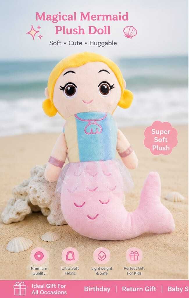 hiteshi trading Mermaid Doll Soft Toys for Baby Girl, Plush Toys, Doll, Teddy Bear Gift - 30 cm-picture-16