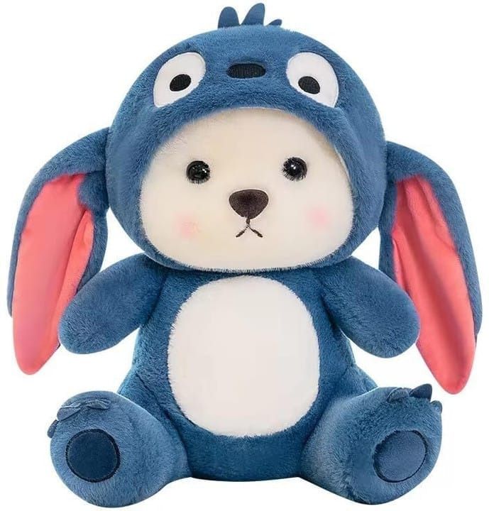 Hoodie Teddy Bear Soft Toy Cute Navy Long Ears & Plush For Kids - 28 cm-image-1