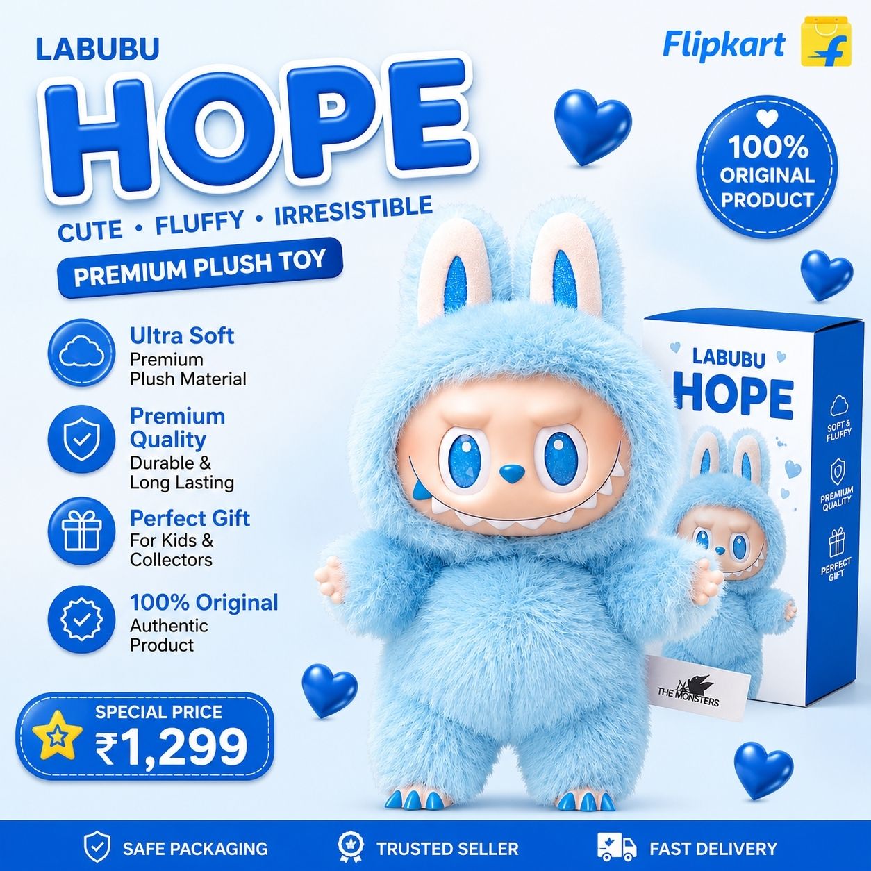 bugga enterprises Blue Labubu Hope Edition Soft Plush Stuffed Toy - 17 cm-picture-14