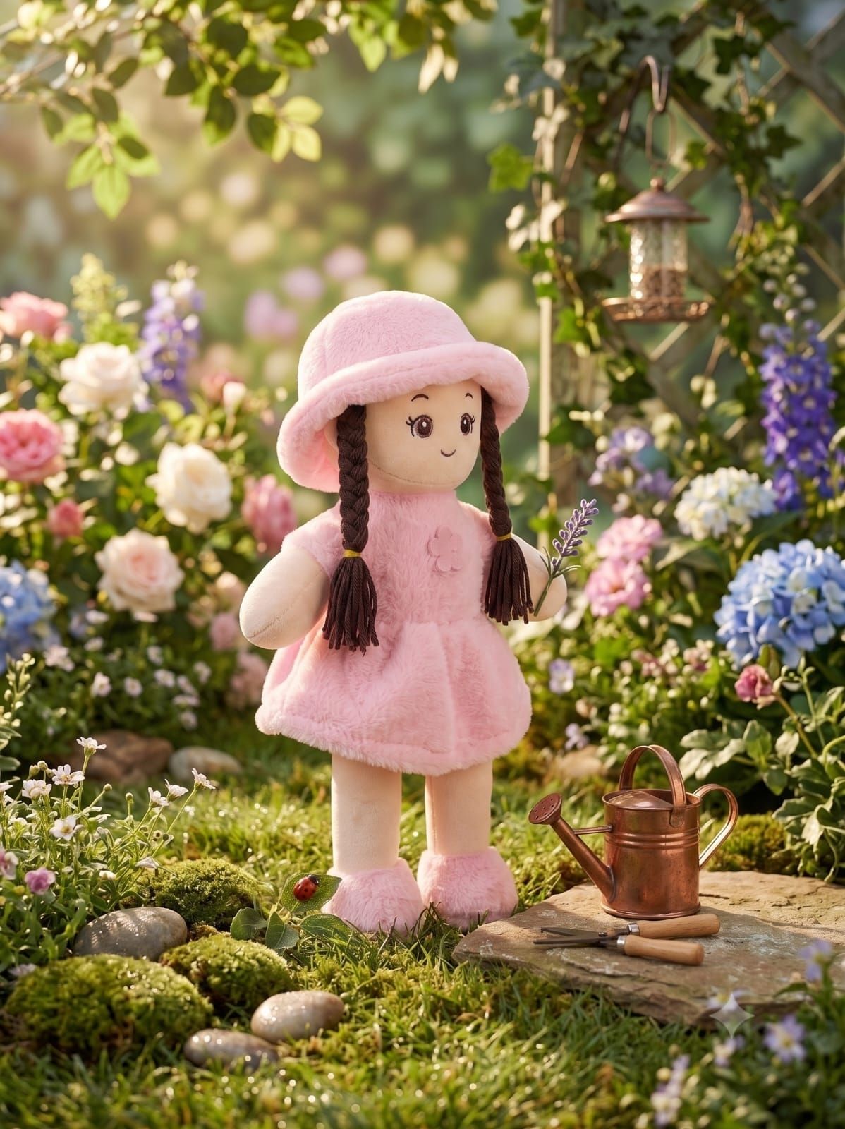 Cute Plush Rag Doll with Cap & Braided Hair - 1 mm-image-40