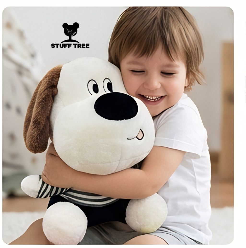 Cute White Dog Soft Toy with T-Shirt | Ultra Soft Plush | Washable & Kids Safe - 35 cm-image-5
